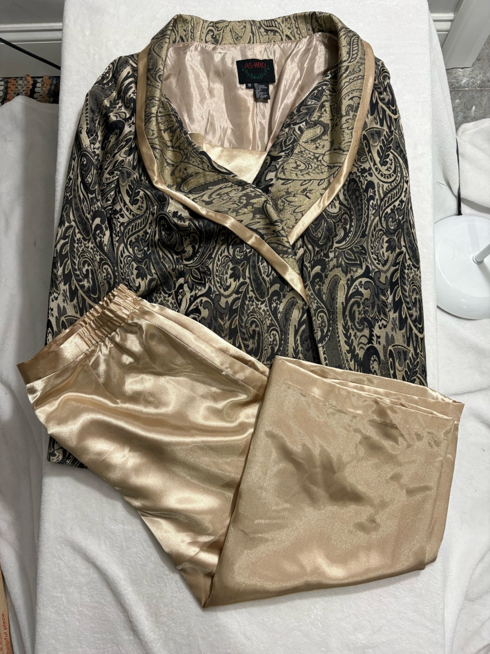 Ashro Satin Metallic Gold Skirt Suit